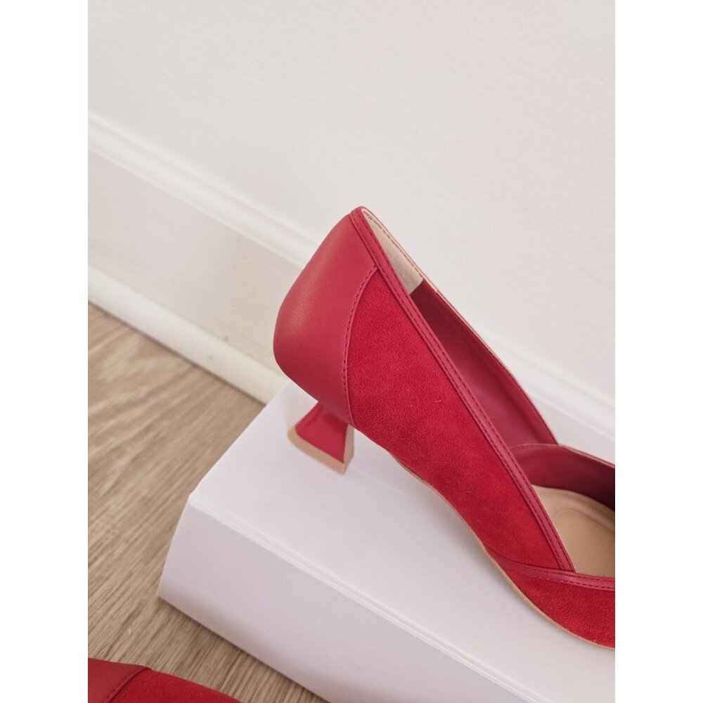 Franco Sarto Pointed Cap Toe Red Kitten Heel Darcy Suede Leather Slip On Shoes 9 - Picture 9 of 11